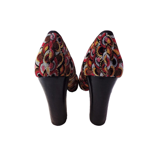 NAUGHTY MONKEY 9M OPEN TOE JEWELED PAISLEY TAPESTRY GOLD TRIM chunky HEEL SHOE - Picture 2 of 9